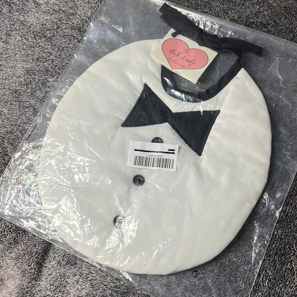 VINTAGE BABY BIB BOW TIE SUIT SHIRT AND BUTTONS THE BIB LADY COLLECTIONS 1980”s